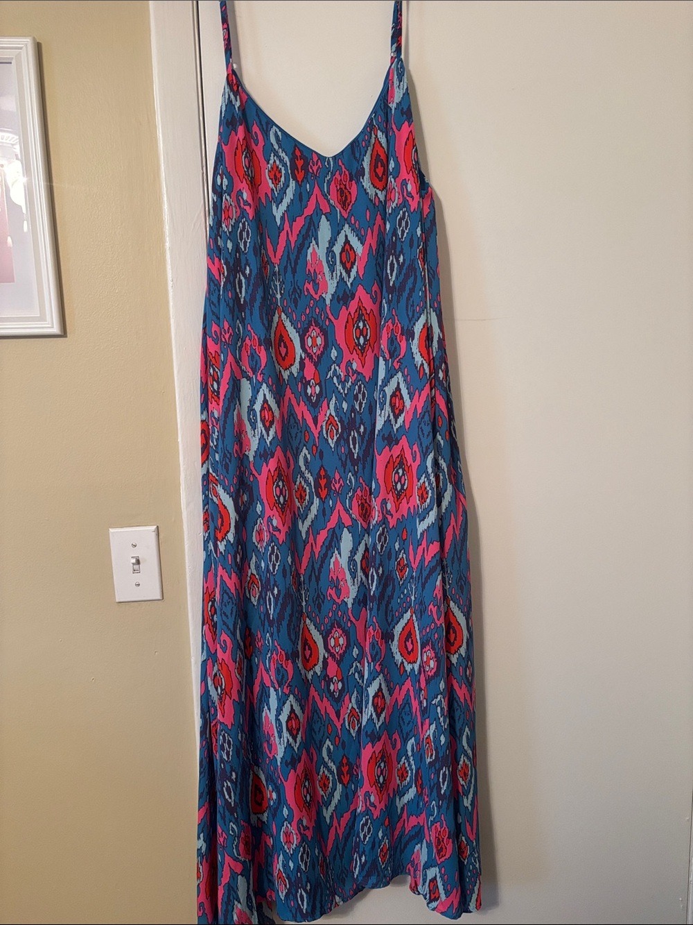 Emily Wonder Maxi Dress in Blue and Pink Ikat Print 1X